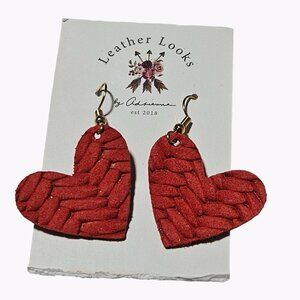 Leather Looks Red Heart Dangle Earrings Valentines Day Fashion Jewelry Women